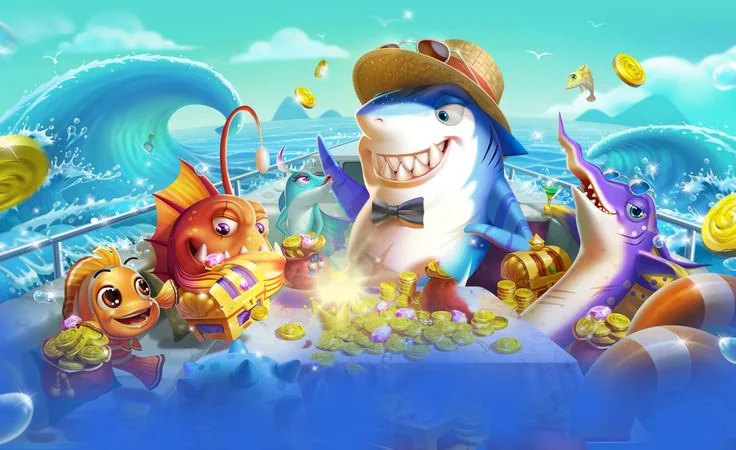Adegan arcade tembak ikan dengan target bawah laut berwarna